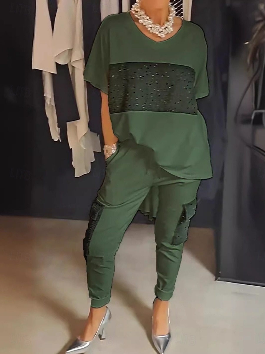 Pentru femei Modă Șic Stradă Zilnic Seturi de pantaloni Manșon Jumate Rotund Dungi Imprimeu Casual Zilnic Negru Alb Mov Vară Fit regulat 2025 - $37.99 –P3
