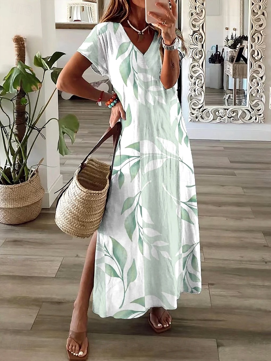 Femmes Robe maxi Robe Décontractée Robe d'Été Robe trapèze Élégant Vacances Occasionnel Fête Plage Coupe régulière A Ombre Fleuri Graphique Manche Courte Col en V Vert Claire Bleu Ciel Été Printemps de 2025 ? $28.99 –P2