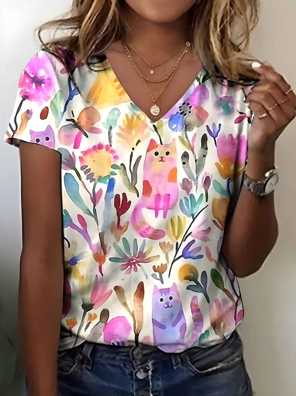 Femmes T-shirt Fleuri Graphique Plantes Bohème ancien Élégant Manche Courte Col en V Hauts Réguliers Quotidien Sortir Week-end Imprimé Vert Claire Rose Claire Vert Été de 2025 ? $19.99 –P1