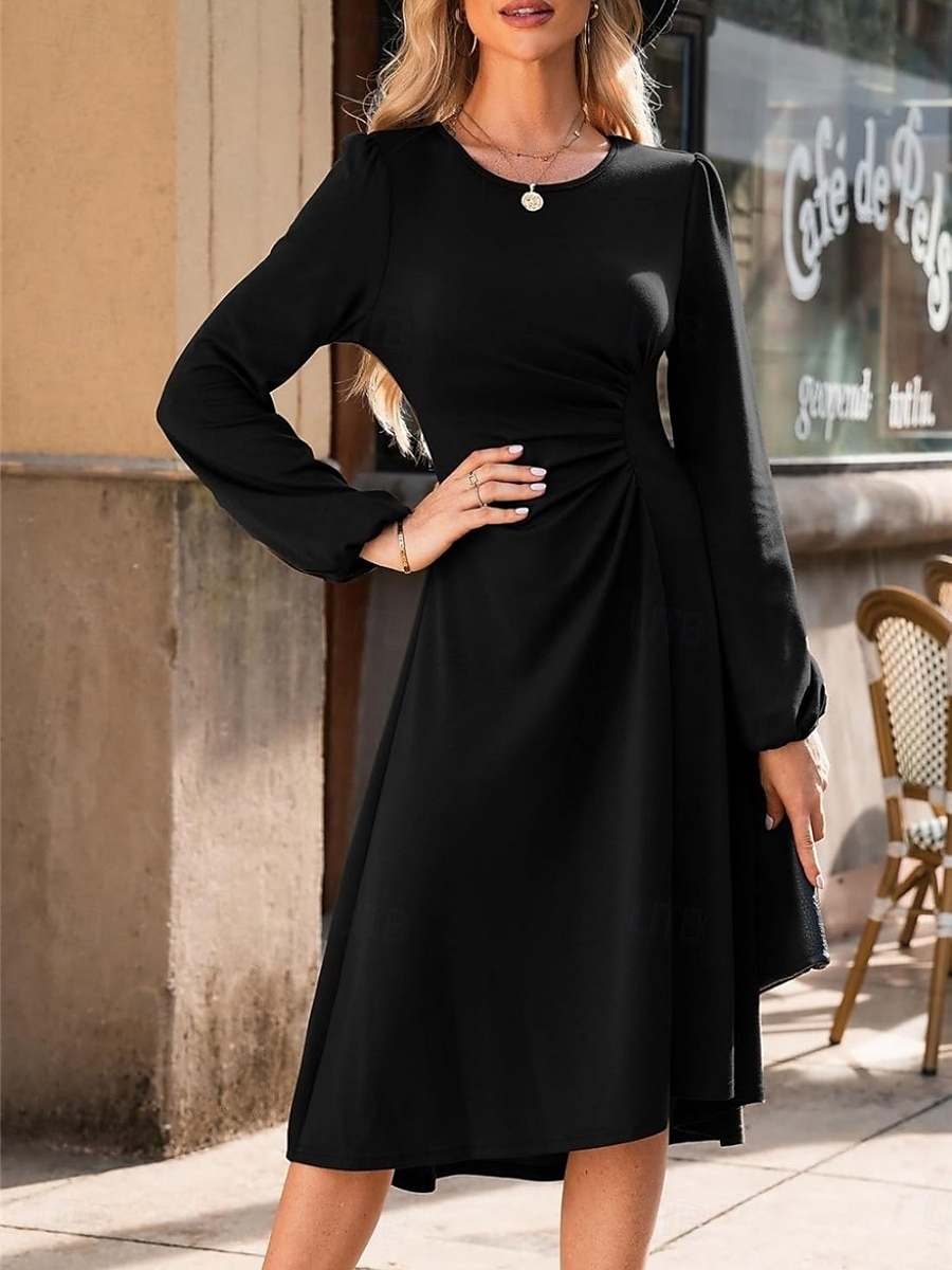 Per donna Mini Abito Abito a trapezio Abiti semi formali Ufficio Vestibilità regolare Plaid Semplice Manica Lunga Girocollo Nero Vino Rosso Estate Autunno del 2025 a $24.99 –P5