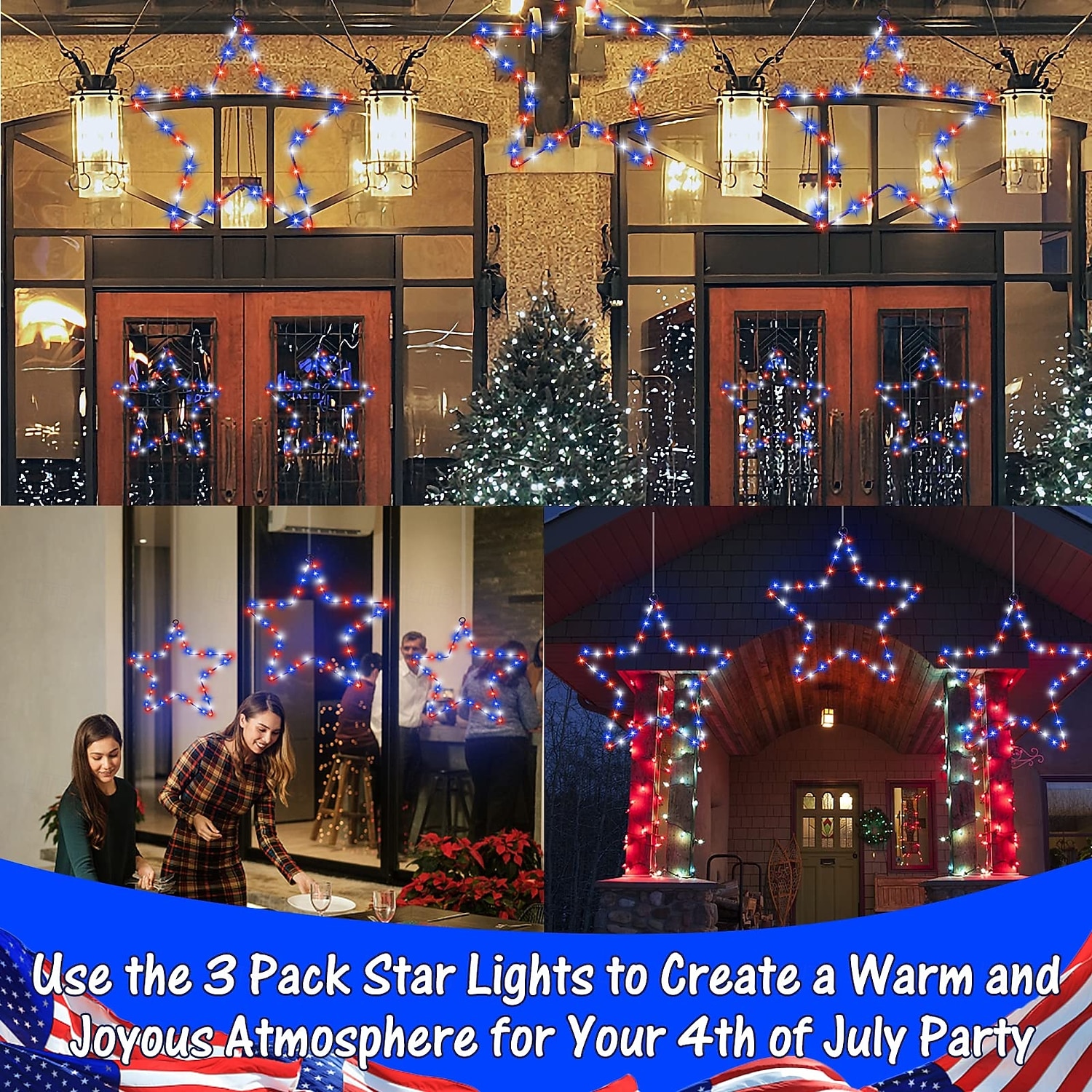 1 Stuk Patriottische Hanglampen Smeedijzer Rood Wit Blauw Vijfpuntige Ster voor 4 juli Onafhankelijkheidsdag 250e Jubileum Herdenking Binnenplaats Balkon Veranda Feest 2026 - $12.99 –P7