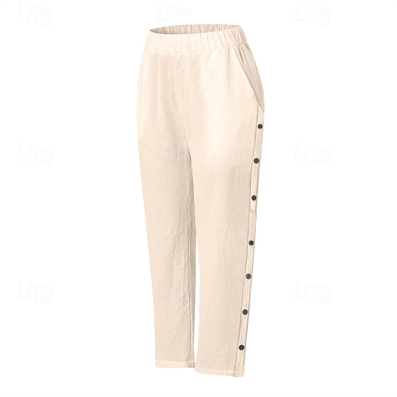 Damen Hose aus Baumwollleinen Abgeschnittene Hose Mode Lässig Knöchellang Mittlere Taille Einfach Elastischer Bund Atmungsaktiv Bequem Straße Alltagskleidung Ausgehen Schwarz Weiß Marineblau 2025 - $25.99 –P16