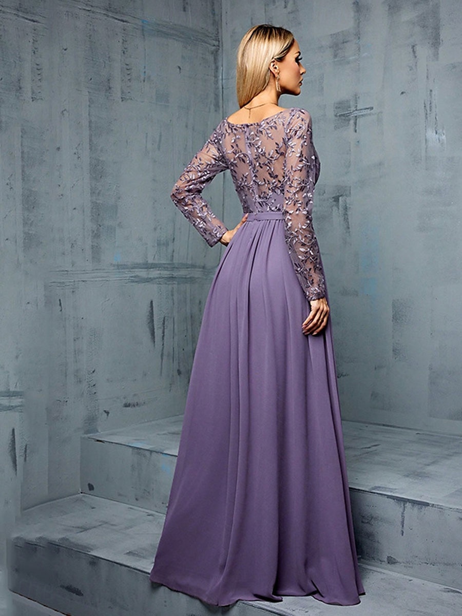 A-Lijn Quinceanera Jurken Elegante Jurk Formele Bruiloft Vloerlengte Lange Mouw V-Hals Chiffon met Plooien 2025 - $109.99 –P10