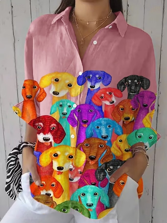 Γυναικεία Μπλουζάκι Κουμπί Κάτω Τουνίκ Shirt Γιακάς Μακρύ Μανίκι Ombre Σκύλος Ενεργό Γλυκό Καθημερινά Κανονικά Μπλουζάκια Εργασίας Εκτύπωση Μαύρο Άσπρο Ροζ Μπλε Πράσινο Άνοιξη Φθινόπωρο 2025 - $32.99 –P5