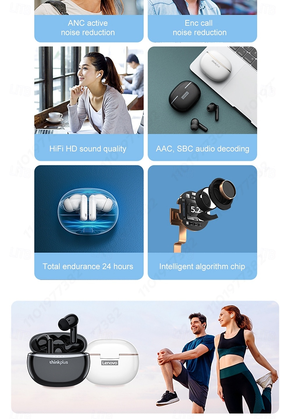 ANC Lenovo XT98 Earphones Bluetooth V5.2 True Wireless Headphones Active Noise Cancelling 28dB Sports Earbuds with Mic ENC Call 2025 - $38.99 –P3