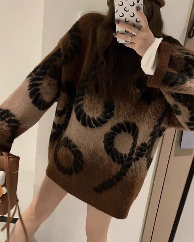 Women's Sweater Pullover Fashion Tie Dye Ribbed Crew Neck Knitted Long Sleeve Regular Tops Knit Holiday Going out Weekend Purple Coffee Fall 2025 - $33.99 –P1