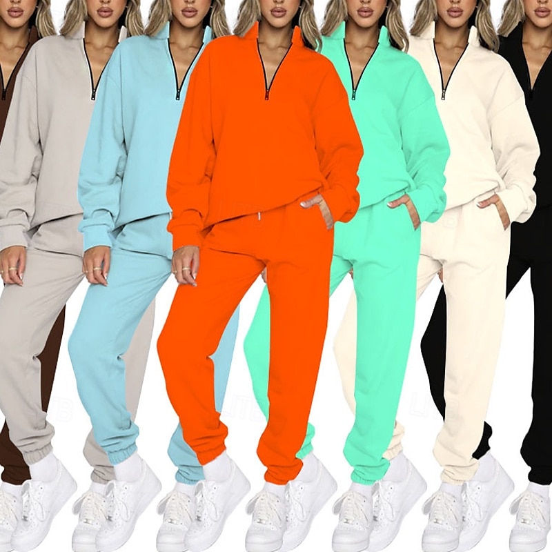 Mujer Tracksuit Pantalones Deportivo Sudadera tipo jersey Correa Bolsillo con cremallera Color sólido Trajes de Yoga Otoño Negro Azul cielo Gimnasio Rutina de ejercicio Deportes Resistente al Viento 2025 - $40.99 –P1