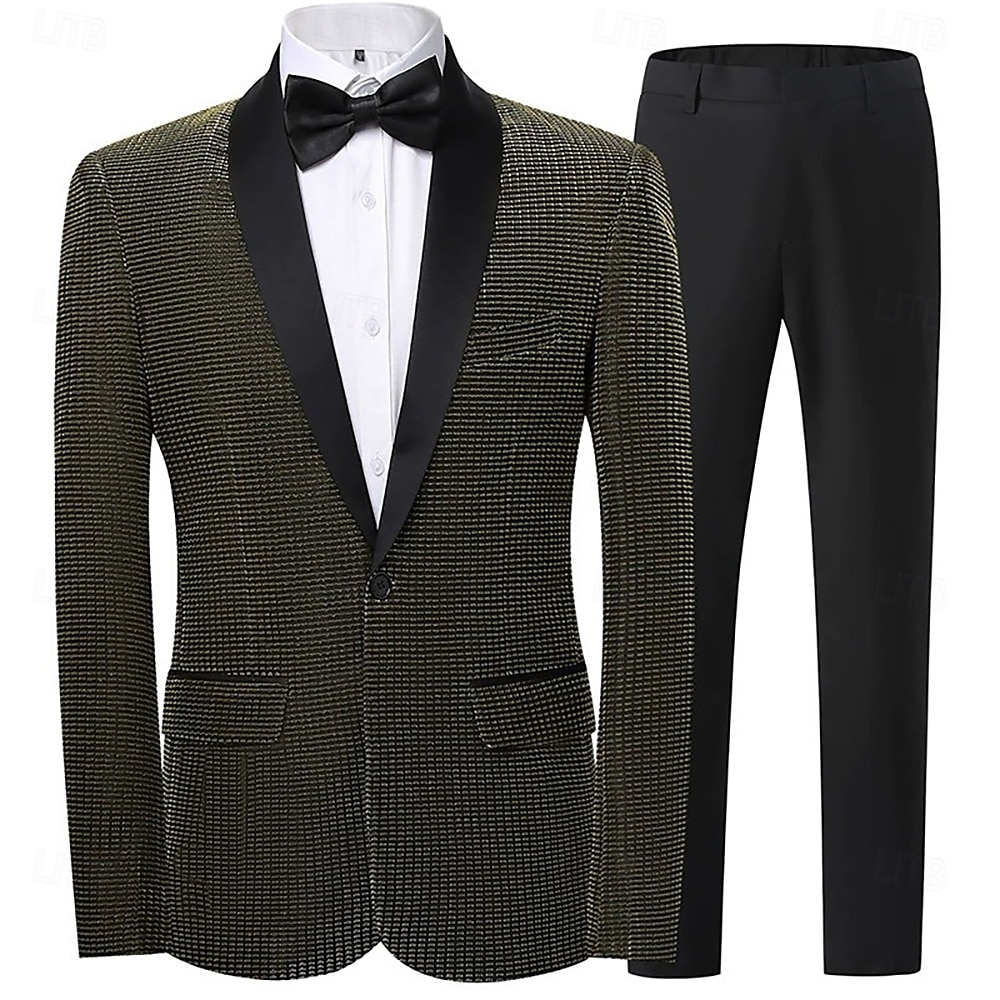 Completi da festa da uomo Smoking Completi di ritorno a casa Argento Nero Punk Disco con Papillon Vestibilità standard 2 pezzi Monopetto a un bottone del 2025 a $99.99 –P3