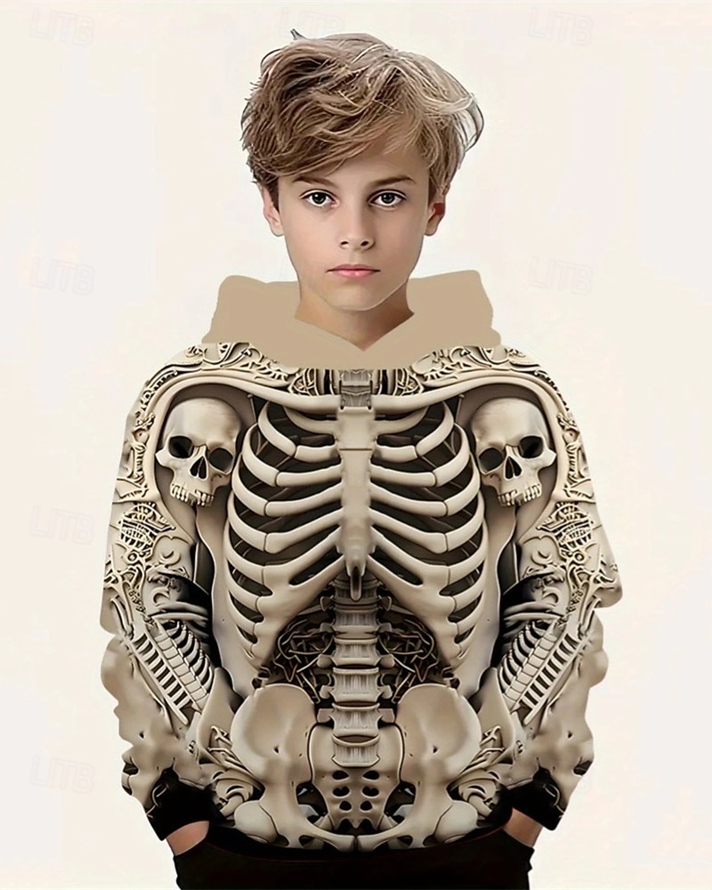 Pojkar 3D Dödskalle Huvtröja Långärmad Vår Höst Mode Streetwear Barn 4-12 år Huva Utomhus Ledigt Dagligen Normal 2025 - $18.99 –P1