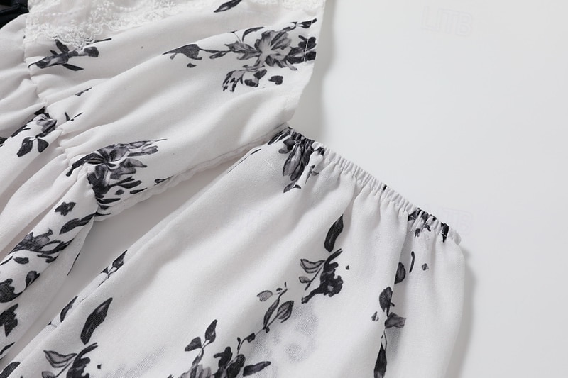Damskie Sukienka mini Sukienka Boho Strój zachodni Moda Urlop Codzienny Wyjściowe Regularny Kwiat Długi rękaw W serek Biały Lato 2025 - $31.99 –P4