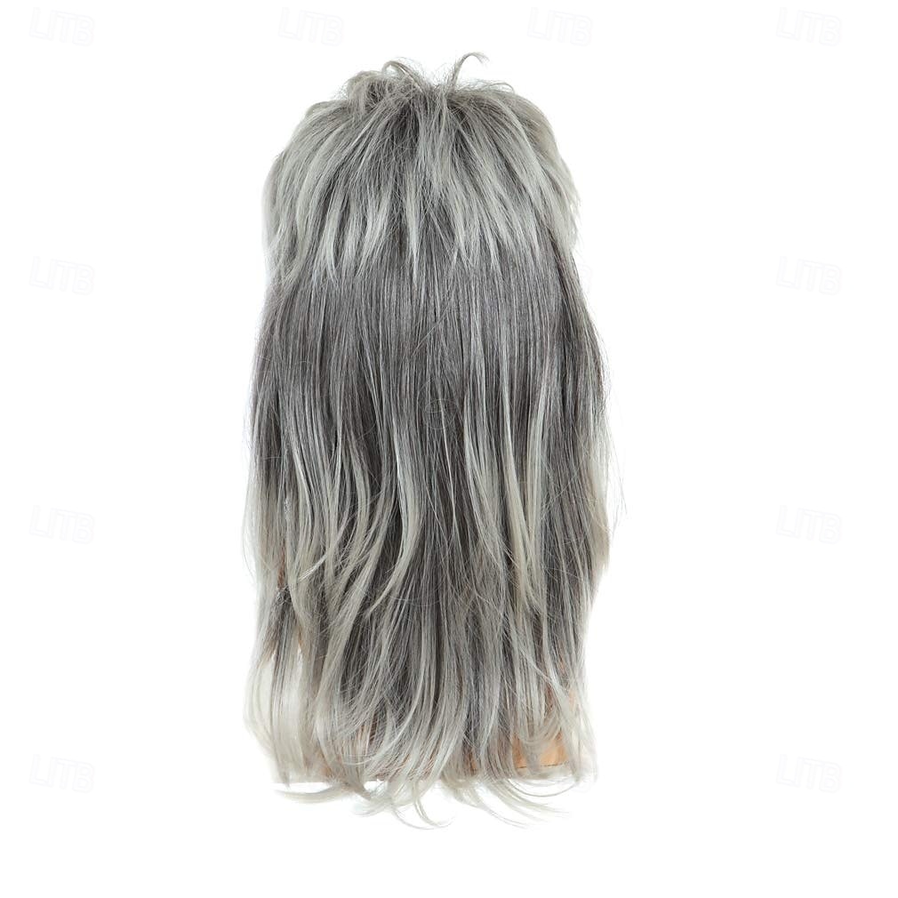 Herren graue Farbverlauf Mullet Perücken 80er Rock 'n' Roll Perücken für Männer schulterlang natürlich aussehende hitzebeständige synthetische Faser Film Cosplay Perücke Halloween Perücken 2025 - €20.99 –P5