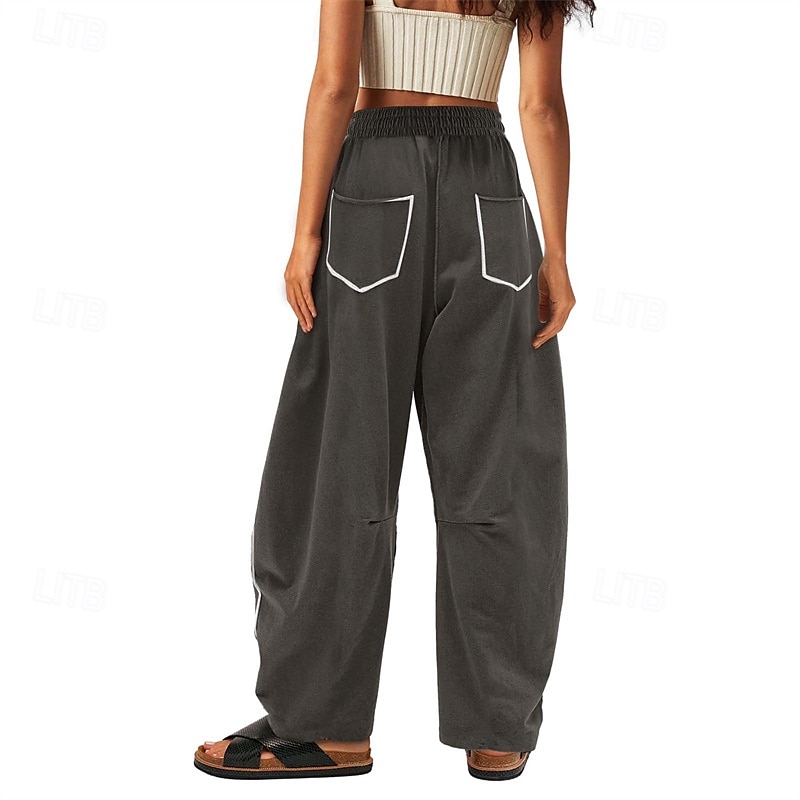 Dame Joggebukser Bukser Rett Fritid Treningsklær Lang Middels midje Lapper Lomme Elastisk snordesign Høyt snitt Pusteevne Myk Mikroelastisk Feriereise Gate Dagligdagstøy Svart Militærgrønn Navybl 2025 - $20.99 –P14