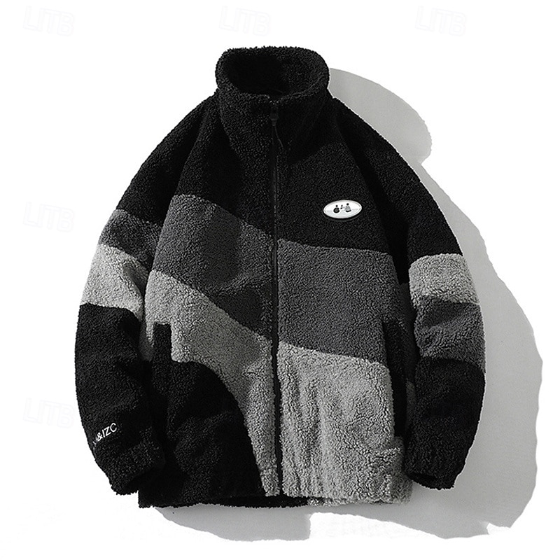 Herren Windjacke Wanderjacke Wanderfleecejacke Winter Draussen Patchwork Thermik Winddicht Fleecejacken Schwarz Weiß Grau 2025 - $48.99 –P1