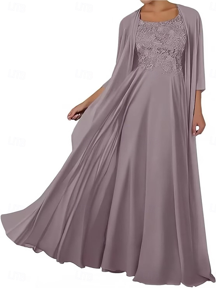 Zweiteilig Kleid-Sets Brautmutterkleid Elegant Einfach Quadrathals Bodenlang Chiffon Ärmellos mit Einfarbig 2025 2025 - $119.99 –P24