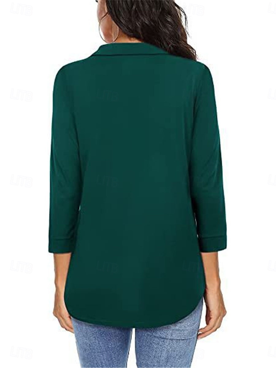Damen Hemd Einfarbig Elegant Stilvoll Basic Dreiviertelarm V Ausschnitt Normale Oberteile Täglich Schwarz Wein Blau Grün Frühling Herbst 2025 - $17.99 –P7