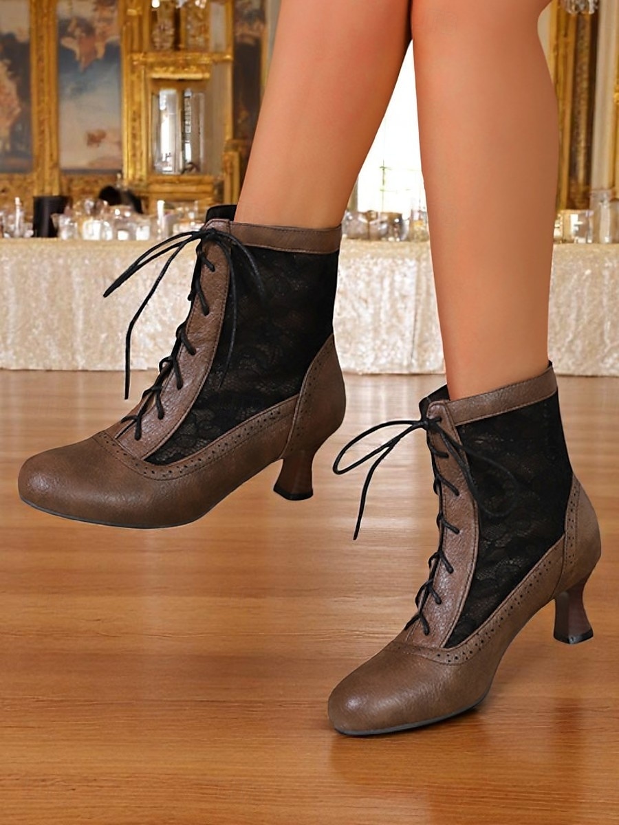 Botas femininas vintage dos anos 1930, com cadarço, brancas, com inserções de renda floral – saltos elegantes em estilo retrô para eventos formais, casamentos e festas de 2025 por $54.99 –P7