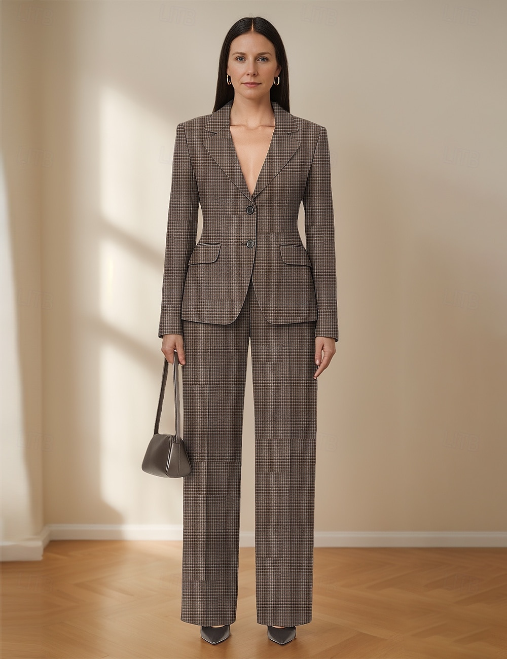 Plaid Two Piece Jumpsuit / Pantsuit Pantsuit Mother of the Bride Tailored Blazer Set Vintage Simple Notched Lapel Floor Length Stretch Suit Long Sleeve with Flap Pockets 2025 - $179.99 –P1