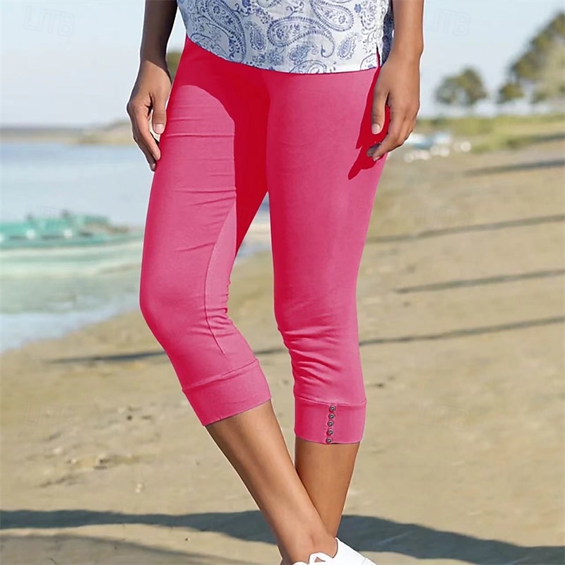 Women's Capri Pants Leggings Casual Athleisure Calf-Length High Waist Plain Elastic Waist Breathability Stretchy Vacation Street Daily Wear Wine Depression Green Black Pink Summer Spring Regular Fit 2025 - $13.99 –P5
