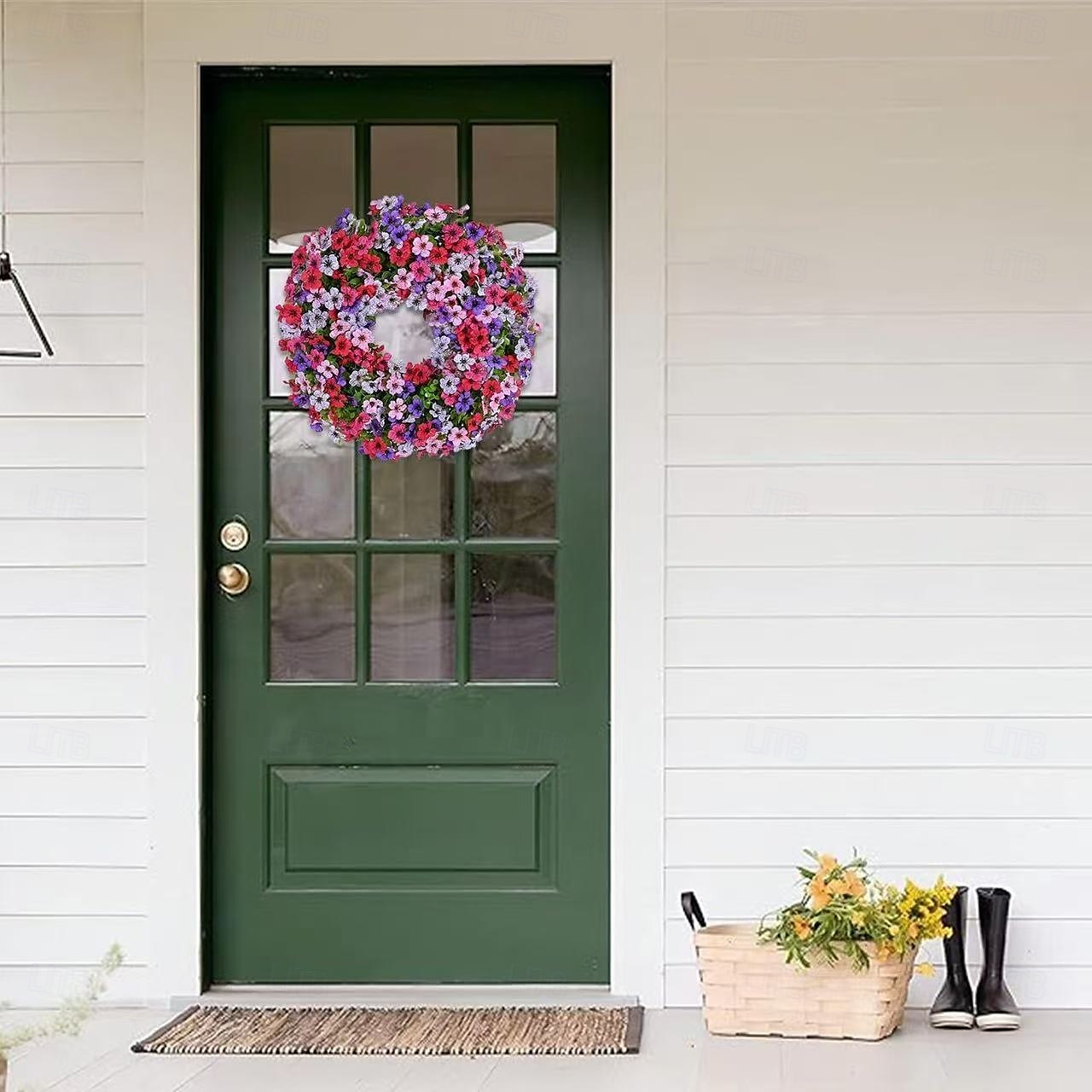 Artificial Eucalyptus and Violet Wreath for Front Door, Faux Greenery Floral Wreath for Home Decor, Wall Hanging and Holiday Decorations 2025 - $27.99 –P2