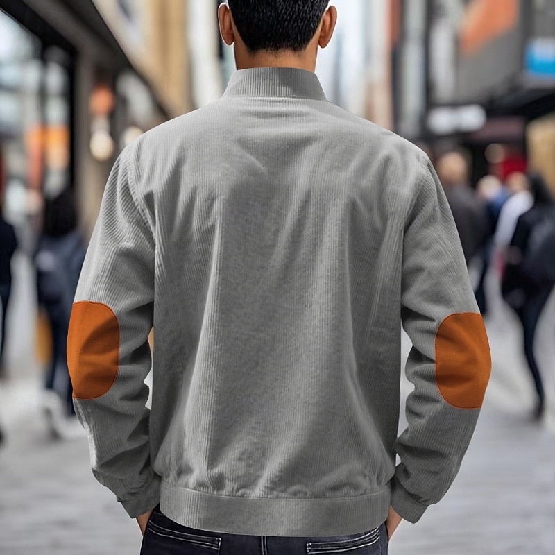 Men's Lightweight Jacket Corduroy Jacket Casual Jacket Vacation Daily Pocket Spring Fall Color Block Fashion Classic Stand Collar Regular Apricot Black White Yellow Wine Jacket 2025 - $29.99 –P12