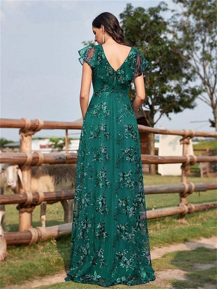 Robes de quinceanera en forme A Robe élégante Robe de mariage formelle longueur sol manches courtes col en V sequins dos en V avec sequins de 2025 ? $109.99 –P13