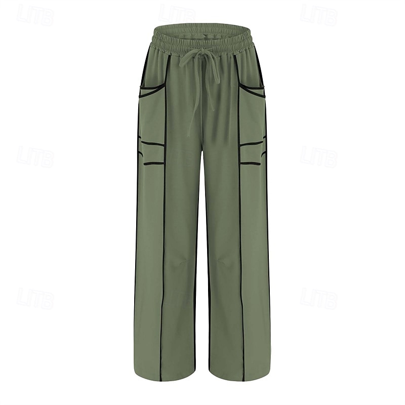 Dame Joggebukser Bukser Rett Fritid Treningsklær Lang Middels midje Lapper Lomme Elastisk snordesign Høyt snitt Pusteevne Myk Mikroelastisk Feriereise Gate Dagligdagstøy Svart Militærgrønn Navybl 2025 - $20.99 –P19