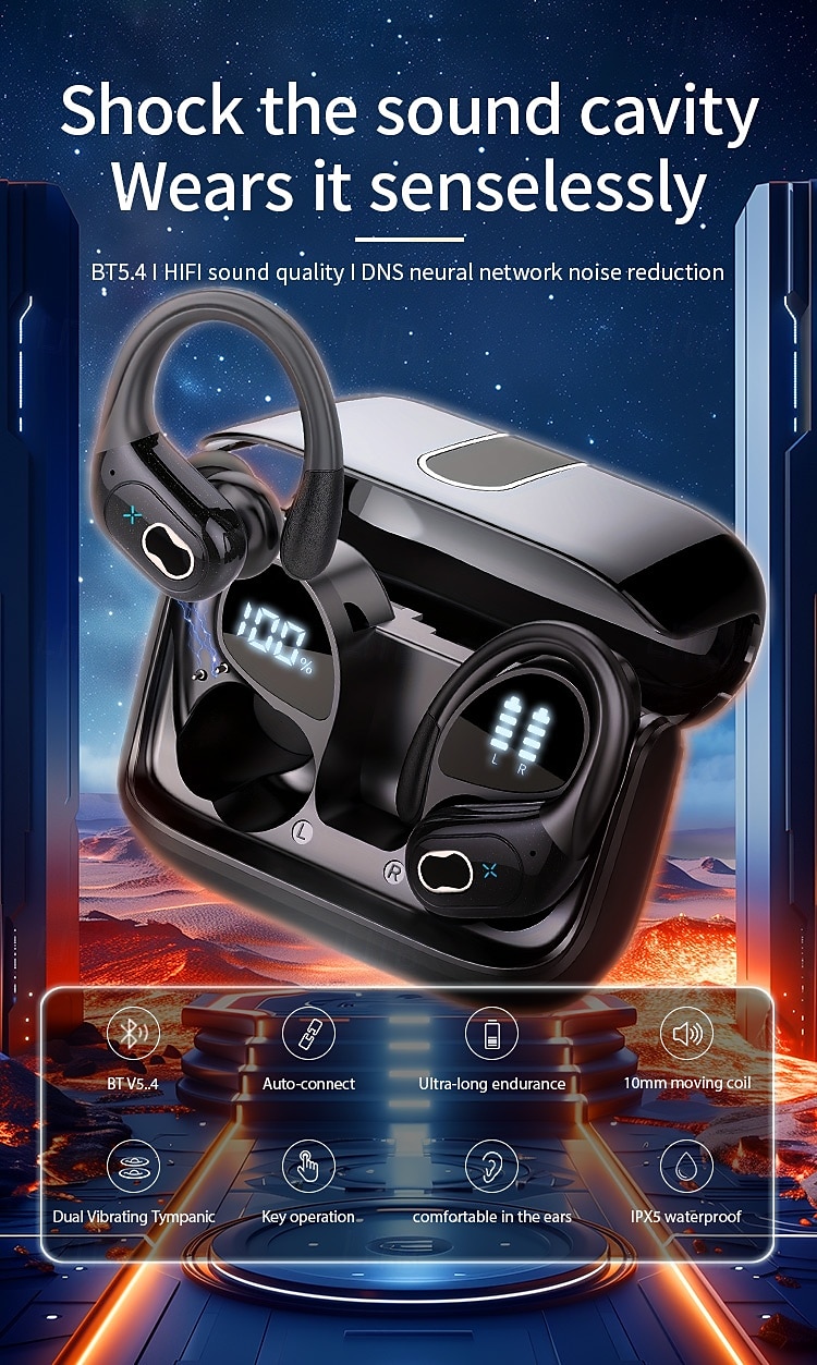 Wireless Earbuds 75hrs Bluetooth 5.4 Headphone Sport 2025 Bluetooth Earbuds Stereo Deep Bass Over Ear Bud with Earhooks ENC Noise Cancelling Mic IPX7 Waterproof Earphone for Workout/Running 2025 - $35.99 –P1