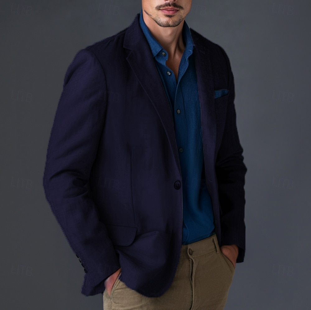 Herre Blazer i lin Sport Coat Halskrage Mote Fritid Ensfarget Blazer i lin Blå Militærgrønn Standard passform Enkelt Brystet Enn-knapp 2025 - $75.99 –P3