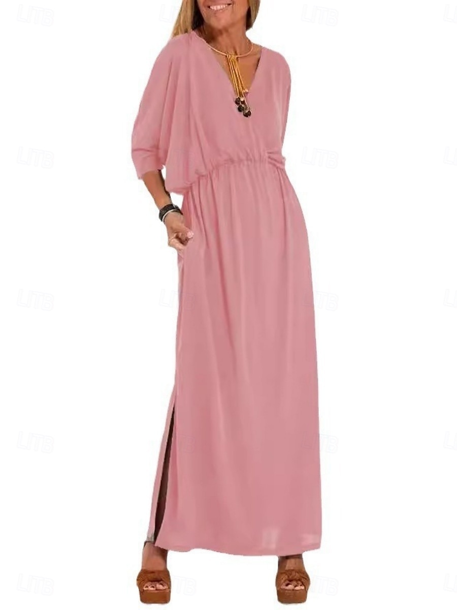 Per donna Abito maxi Abito a trapezio Abito Estivo Casual Quotidiano Vestibilità regolare Semplice Manica 3/4 Scollo a V Nero Bianco Rosa Azzurro cielo Estate del 2025 a $27.99 –P3