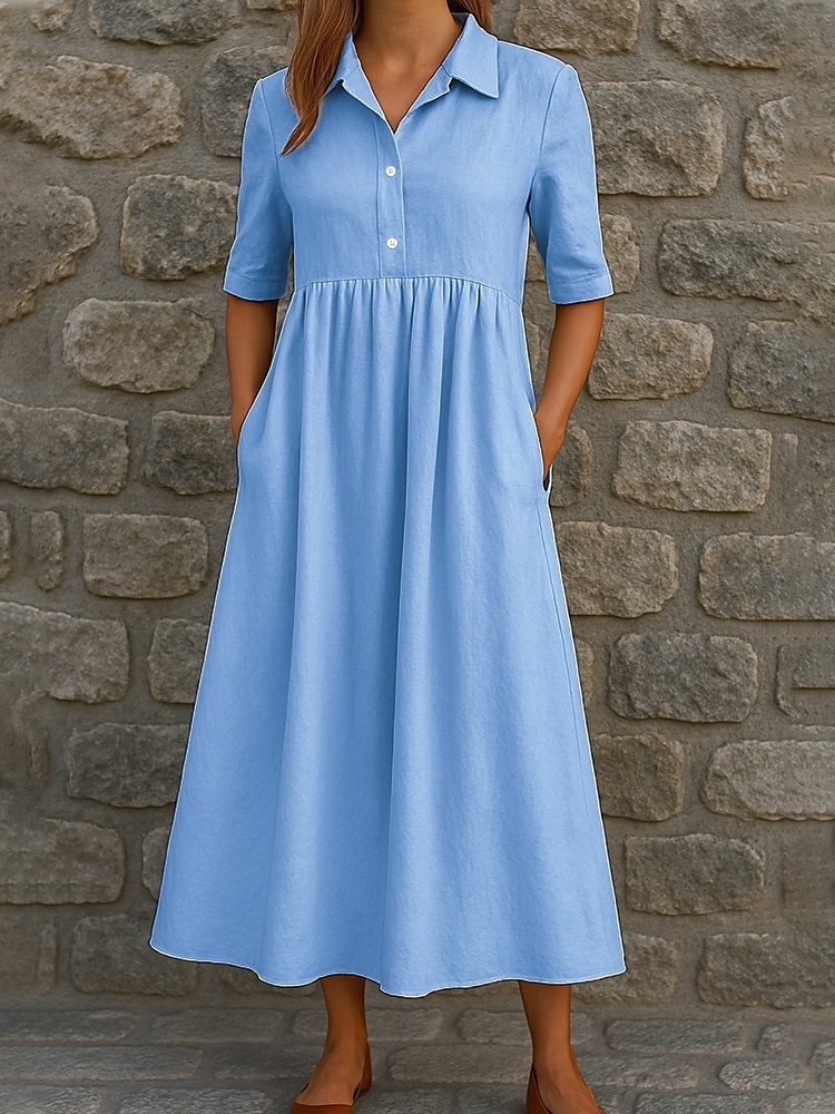 Women's Long Dress Maxi Dress Casual Dress Elegant Daily Date Loose Fit Pure Color Half Sleeve Shirt Collar Coral White Blue Green Summer 2025 - $32.99 –P2