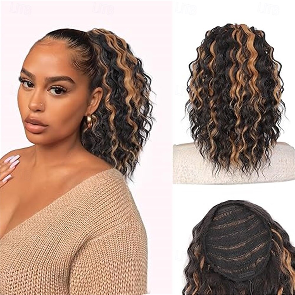 Extensie de coadă de cal neagră de 14 inch, coadă de cal creță cu șnur, pentru femei, coadă de cal falsă cu clips, extensii de păr sintetice crețe, coadă de cal 2025 - $21.99 –P5