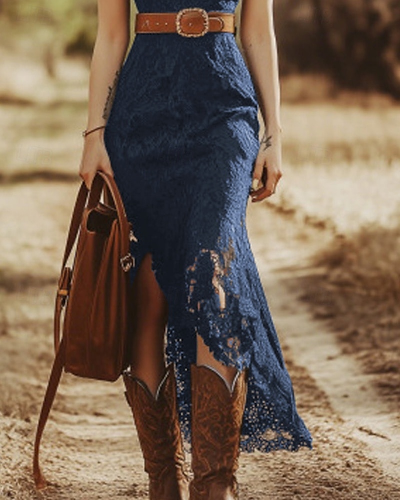 Women's Midi Dress Boho Dress Western Dress Fashion Modern Outdoor Daily Going out Regular Fit Plain Sleeveless V Neck Dark Blue Summer 2025 - $37.99 –P3