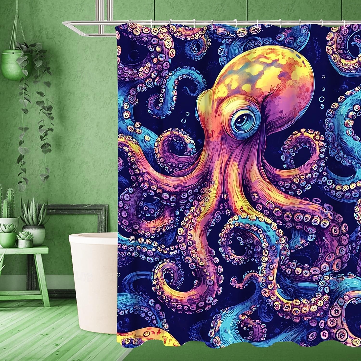 Perdea de duș cu animale oceanice, broaște țestoase, cu cârlige pentru baie, set de decor pentru baie, poliester, impermeabil, pachet de 12 cârlige din plastic 2026 - $22.99 –P5