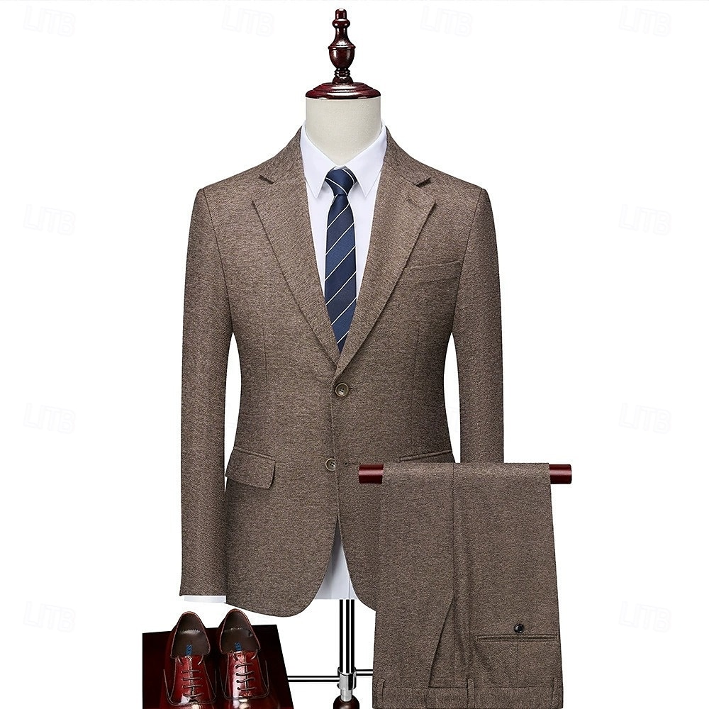 heren wollen tweed pakken bruiloft zakelijk visgraat pakken bruin grijs retro formeel op maat 3-delig enkelrijs tweeknoops 2025 - $159.99 –P1