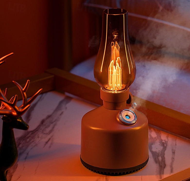 1 umidificatore vintage a lampada a cherosene, capacità 260 ml, silenzioso, con 2 impostazioni di nebulizzazione, luce notturna con oscuramento continuo per la camera da letto di casa del 2025 a $27.99 –P9