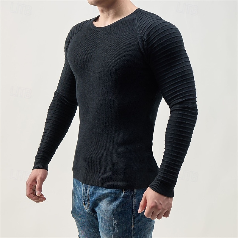 Herren Pullover Strickpullover Gerippt Stricken Normale Oberteile Gestrickt Einfach Rundhalsausschnitt Mode Basic Urlaub Alltagskleidung Bekleidung Herbst Winter Schwarz Weiß M L XL 2026 - $28.99 –P6