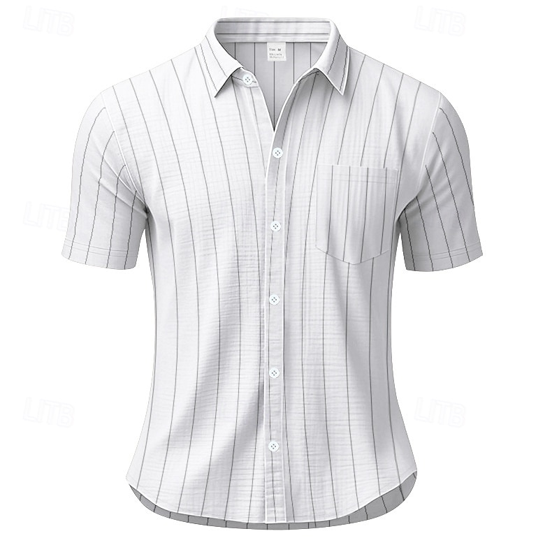 Per uomo Camicia Camicia di lino Camicia casual Camicia con Bottoni Camicia di cotone A righe Vacanza Streetwear Nero Bianco Blu marino Cachi Manica Corta Collo ripiegato Estate Abbigliamento del 2025 a $21.99 –P5