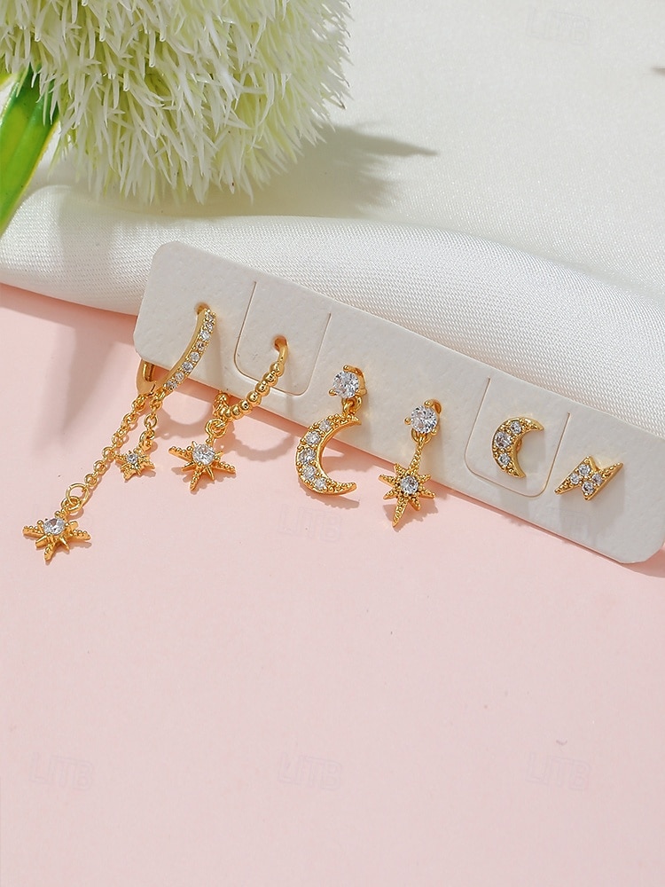 damski pozłacany zestaw kolczyków w kształcie gwiazdy i księżyca – delikatne niebiańskie cyrkonie i wiszące kolczyki na modne przyjęcia, prezenty i na co dzień 2025 - $18.99 –P3