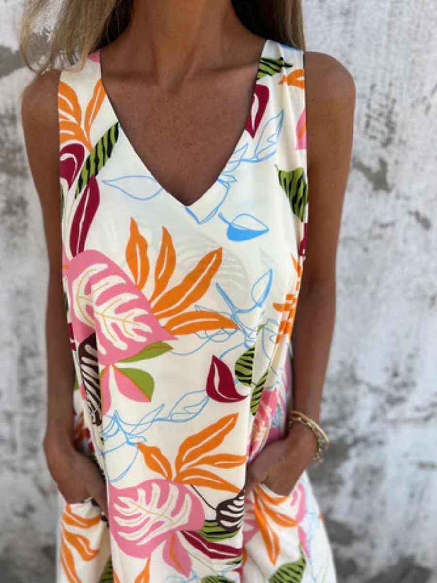Femmes Robe maxi Robe trapèze Robe Nuisette Vacances Occasionnel Boho Extérieur Sortir Coupe régulière Fleuri Sans manches Col en V Bleu Abricot Beige Été de 2025 ? $23.99 –P6