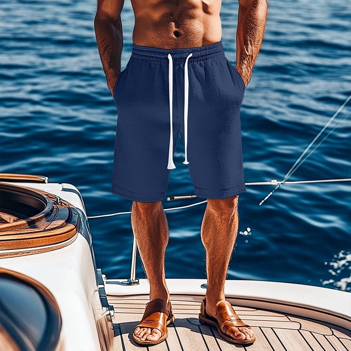 Per uomo Shorts Shorts di Lino Pantaloncini Estivi Shorts da Spiaggia Tasca Coulisse Elastico in vita Semplice Comodità Traspirante Lunghezza al ginocchio Vacanza Ferie Spiaggia Vacanza Hawaiano Nero del 2025 a $21.99 –P9