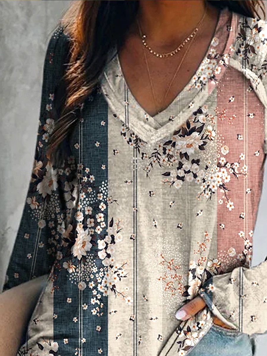 Pentru femei Tricou Floral Grafic Geometric Epocă occidental Casual Manșon Lung În V Topuri obișnuite Zilnic Sfârșit de săptămână Îmbrăcăminte de vacanță Imprimeu Galben Roșu Vin Roz Prăfuit 2025 - $22.99 –P3