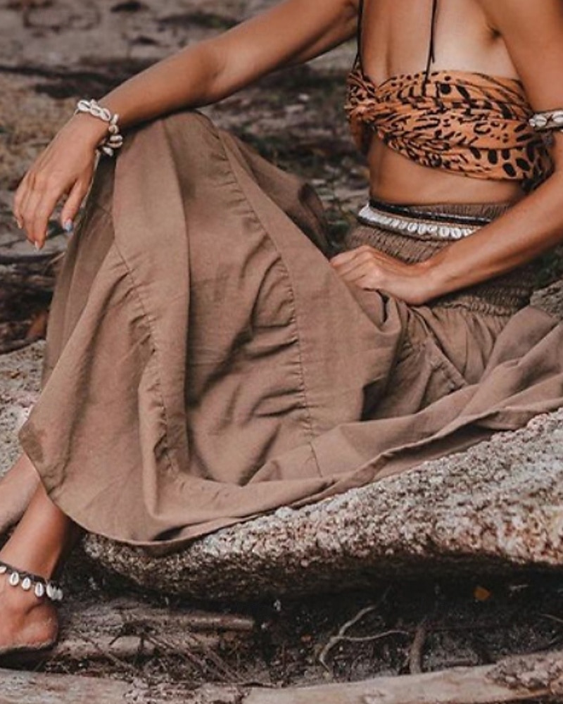 Femmes Jupe Évasé Occasionnel Maxi Taille Basse Jupes Uni Froncé Micro-Élastique Vacances Rue Noir Blanche Jaune Vert Véronèse Automne Coton de 2025 ? $22.99 –P3