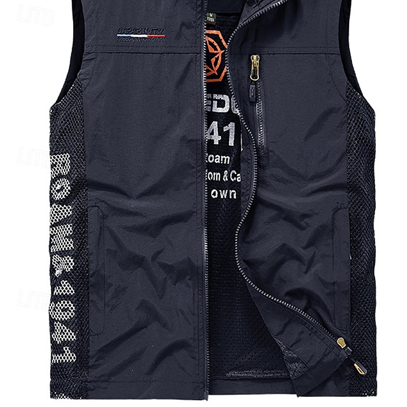 Herr Fiskeväst Vandringsväst Ärmlös Vest Utomhus Vindtät Snabb tork Lättvikt Reflexremsa Vinter Dragkedja Polyester Armégrön Blå Jakt Fiske Klättring 2025 - $17.49 –P2