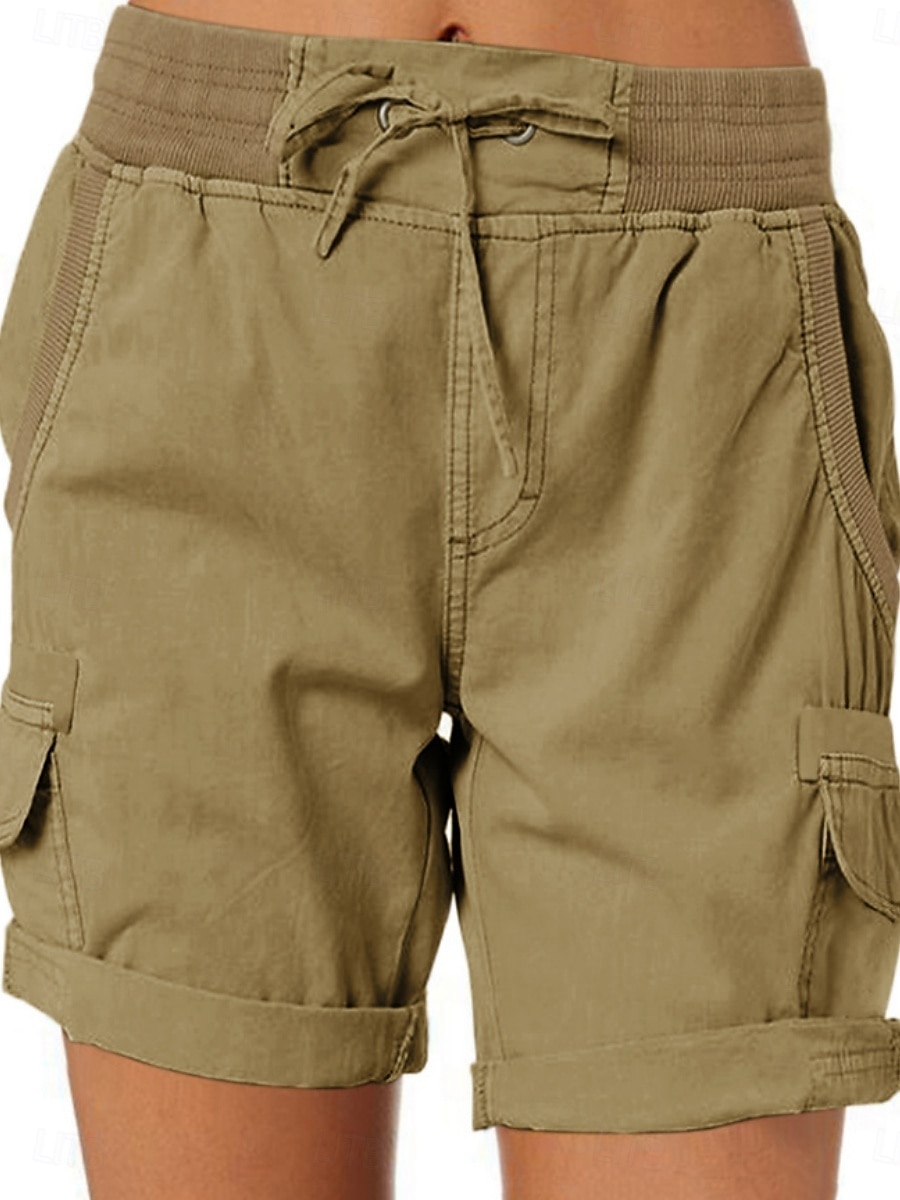 Mulheres Bermuda Cargo chinês Moda Roupa de rua Básico Curto Cintura Alta Tecido Cintura elástica Vários bolsos Confortável Macio Micro-Elástica Ao ar livre Rua Branco Azul Marron Verde Verão Normal de 2025 por $28.99 –P8