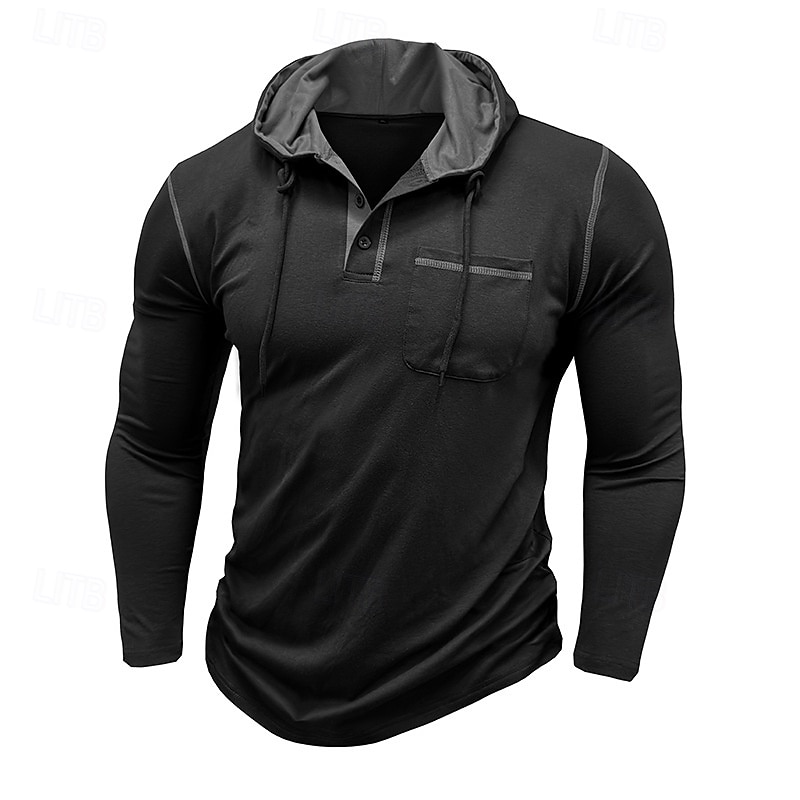 Men's Tee Top Long Sleeve Shirt Long Sleeve Hooded Summer All Seasons Solid Color Daily Casual Street Style Hooded Outdoor Street Causal Light Blue White Black Top Tee for Men 2025 - $22.99 –P8