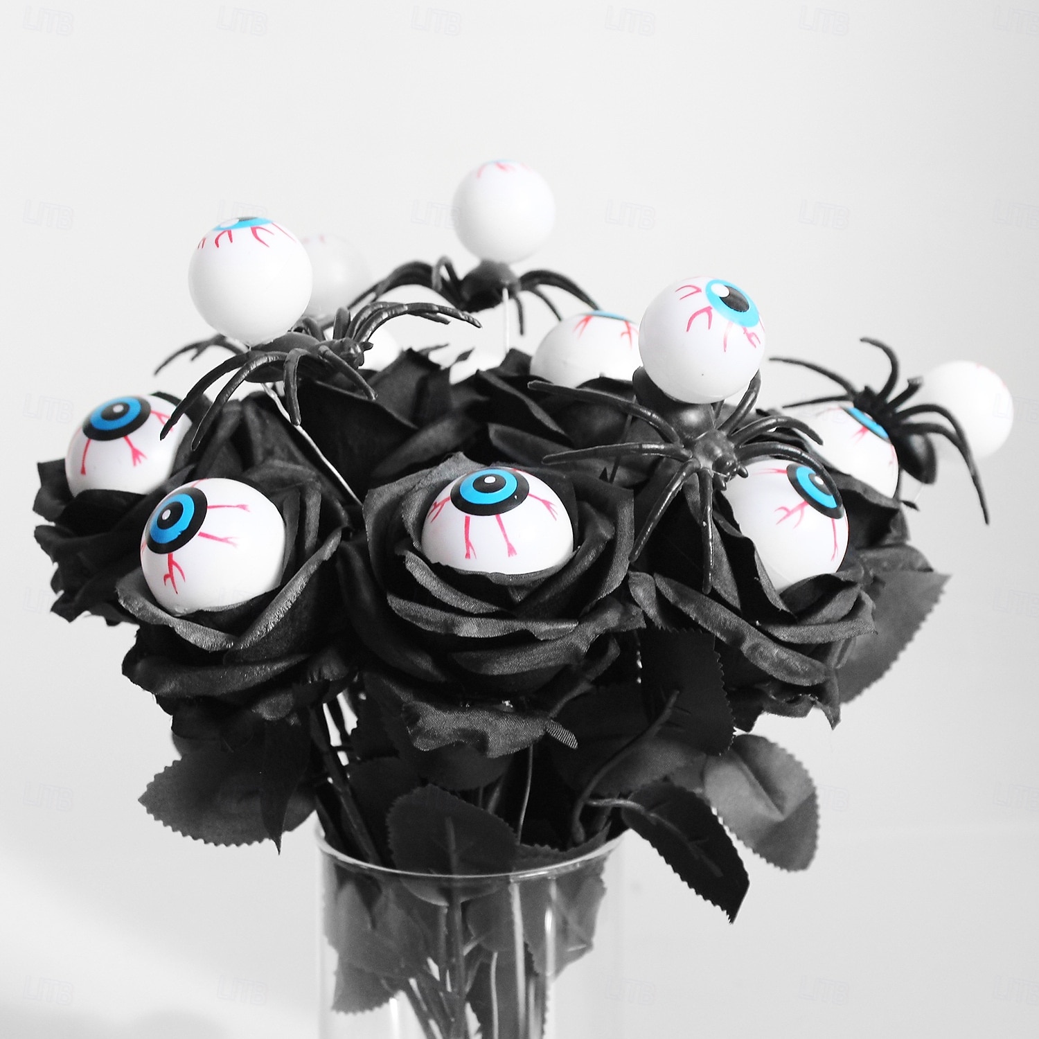 10 mazzi di rose artificiali a forma di bulbo oculare per Halloween, steli di rose nere con bulbi oculari, steli floreali multicolori per Halloween per decorazioni da tavola per feste spettrali. del 2025 a $22.99 –P3