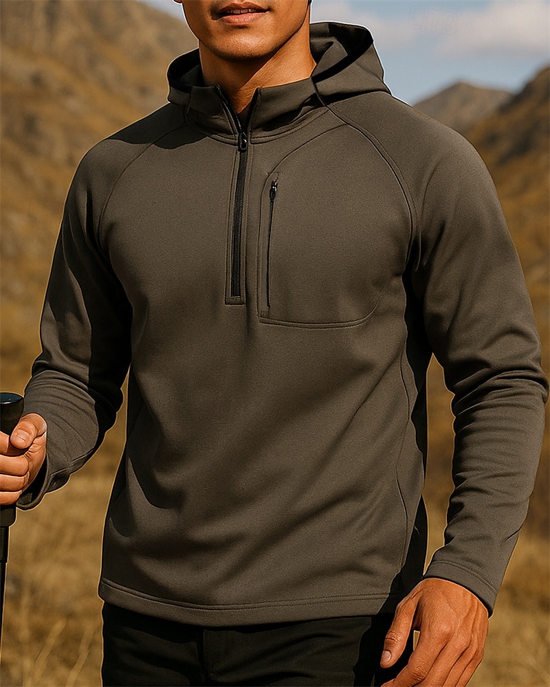 Per uomo Felpa Polo cima dell'escursionismo Manica Lunga Con Cappuccio Maglietta Top Esterno Traspirante Asciugatura Rapida Leggero Zip a un quarto Poliestere Nero Verde militare Tennis Golf Corsa del 2025 a $35.99 –P1