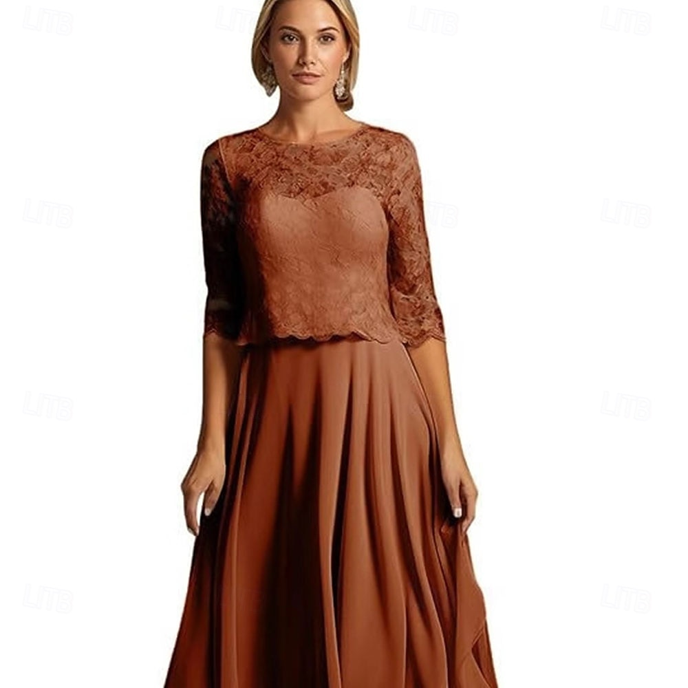 A-Linie Brautmutterkleid Elegant Einfach Rundhalsausschnitt Knöchellänge Polyester Halbarm mit Falten Einfarbig 2025 2025 - $109.99 –P3