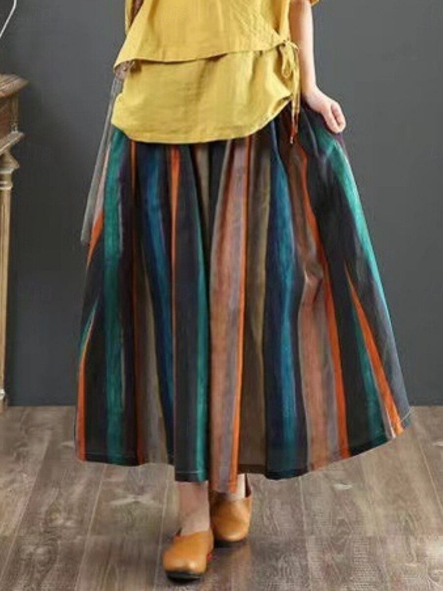 Pentru femei Fustă Linie A Modă Casual Maxi Talie Înaltă Fuste Dungi Buzunar Imprimeu Micro-elastic Stradă Zilnic Roșu-aprins Vară Poliester 2025 - $19.99 –P4