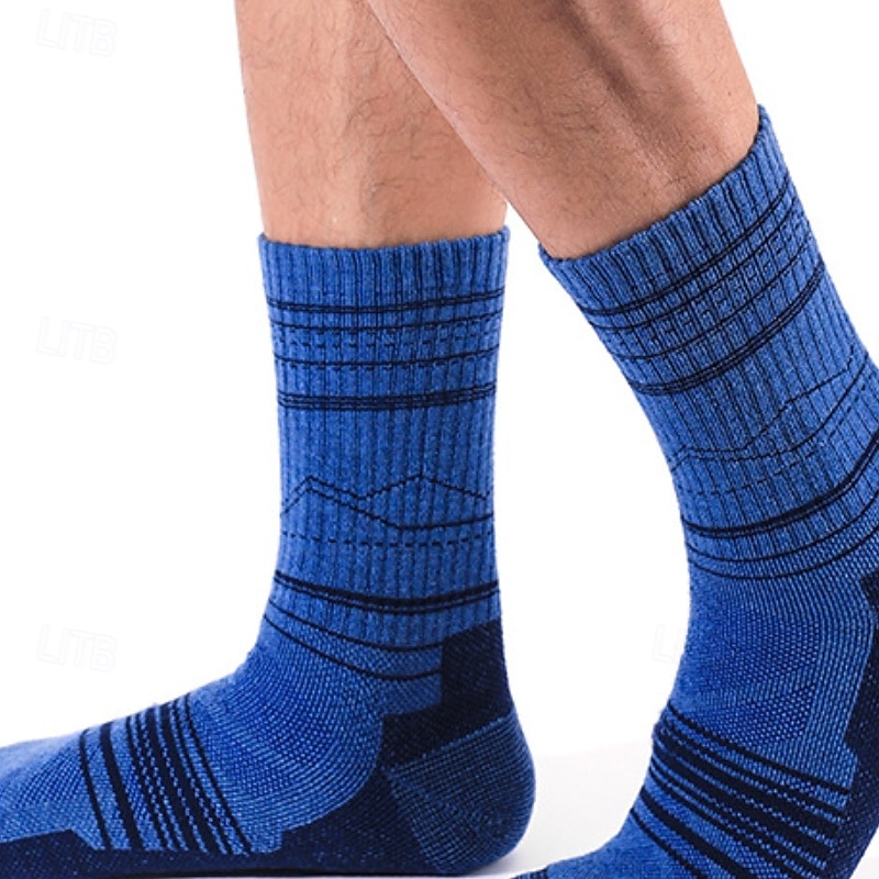 1 Pair Men's merino wool socks Hiking Socks Running Socks Sports Socks Thermal Warm Breathable Anti Blister Thick Winter Outdoor mid crew Patchwork Merino Wool Black Yellow Cream for Ski / Snowboard 2026 - $11.49 –P10